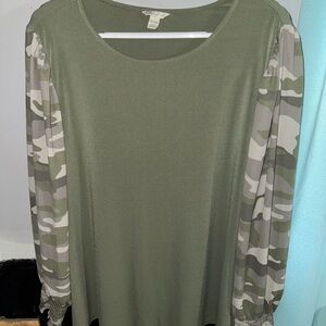 Olive Green Camo Sleeve Women's Top